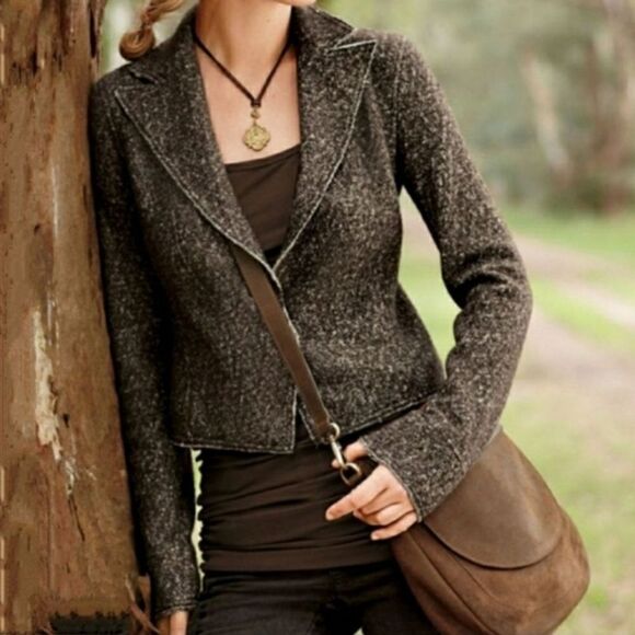 SOLD!! PERUVIAN CONNECTION Biella Cropped Wool Blend Jacket Blazer - Size Small - Picture 2 of 10